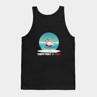 Xmas in July, Funny Flamingo Santa Tropical Christmas Tank Top